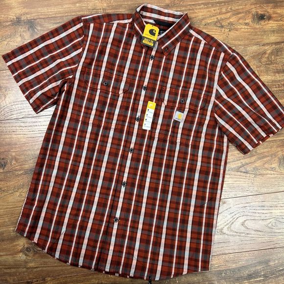 Carhartt Loose Fit Midweight Short‎ Sleeve Plaid Fall Men Shirt Medium Brand New - Picture 1 of 10